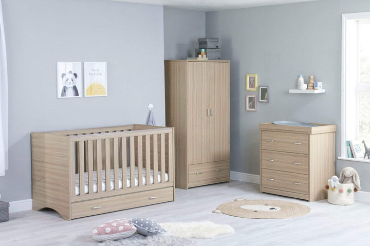 Babymore Nursery Furniture Babymore Veni 3 Piece Furniture Set with Drawer - Oak