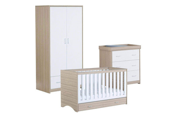Babymore Nursery Furniture Babymore Veni 3 Piece Furniture Set with Drawer - White Oak