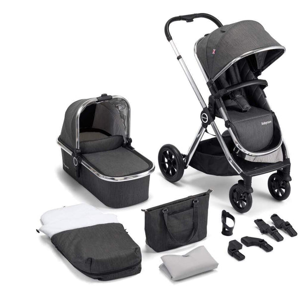 Babymore Prams & Pushchairs Babymore MeMore Pram & Pushchair 11 Piece - Chrome Slate