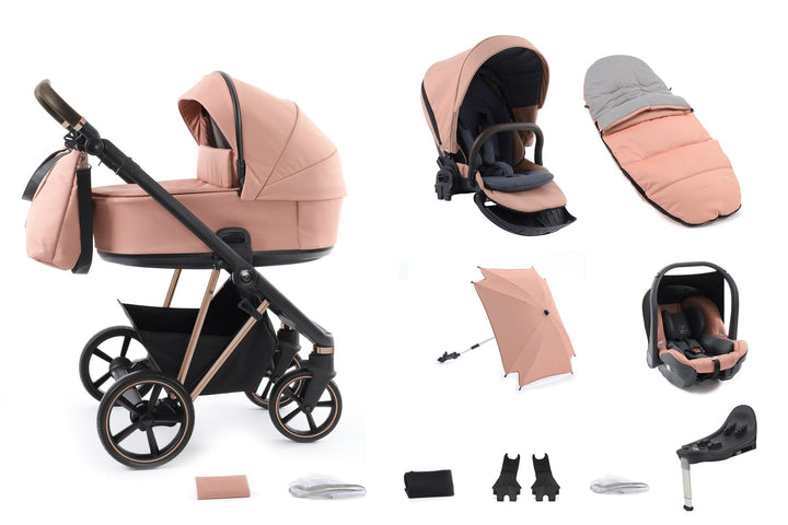 BabyStyle Travel Systems BabyStyle Prestige Vogue 13 Piece Bundle - Coral / Gold Frame / Brown Leather
