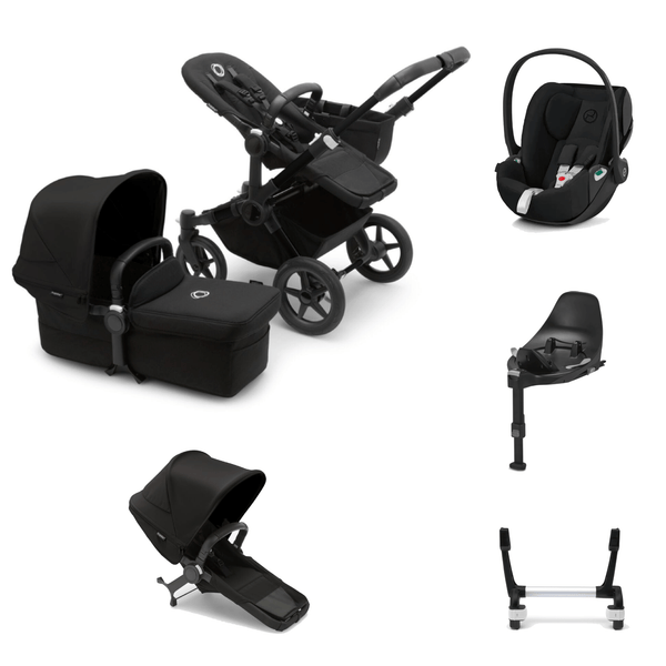 Bugaboo Travel Systems Bugaboo Donkey 5 Duo with Cloud Z2 and Base Z2 - Black/Midnight Black