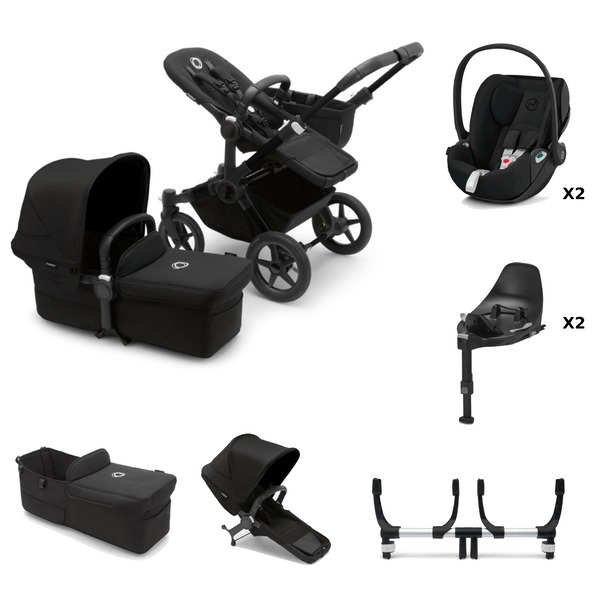 Bugaboo Travel Systems Bugaboo Donkey 5 Twin with Cloud Z2 and Base Z2 - Black/Midnight Black