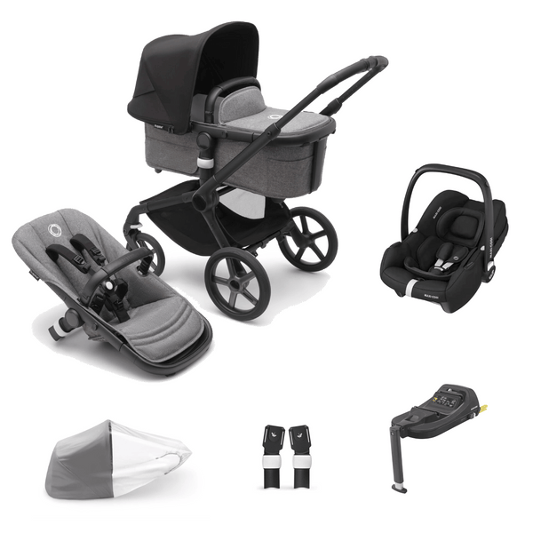 Bugaboo Travel Systems Bugaboo Fox 5, Cabriofix i-Size and Base Travel System - Black/Grey Melange/Midnight Black