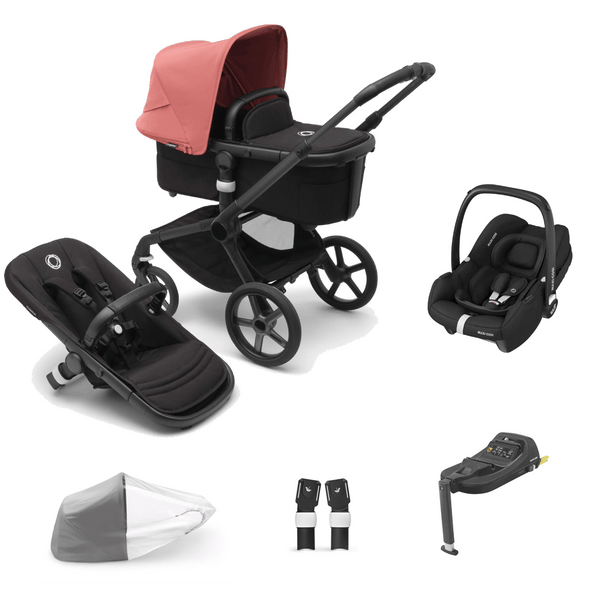 Bugaboo Travel Systems Bugaboo Fox 5, Cabriofix i-Size and Base Travel System - Black/Midnight Black/Sunrise Red