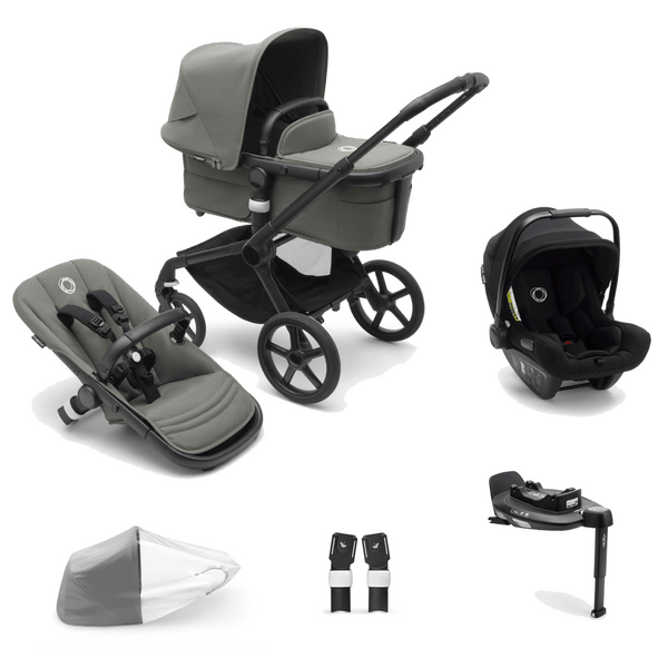 Bugaboo Travel Systems Bugaboo Fox 5, Nuna Turtle and Base Travel System - Black/Forest Green/Forest Green