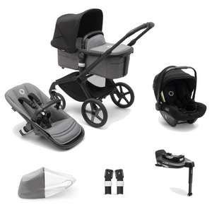 Bugaboo Travel Systems Bugaboo Fox 5, Nuna Turtle and Base Travel System - Black/Grey Melange/Midnight Black