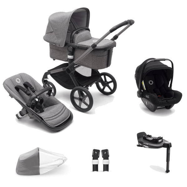 Bugaboo Travel Systems Bugaboo Fox 5, Nuna Turtle and Base Travel System - Graphite/Grey Melange/Grey Melange