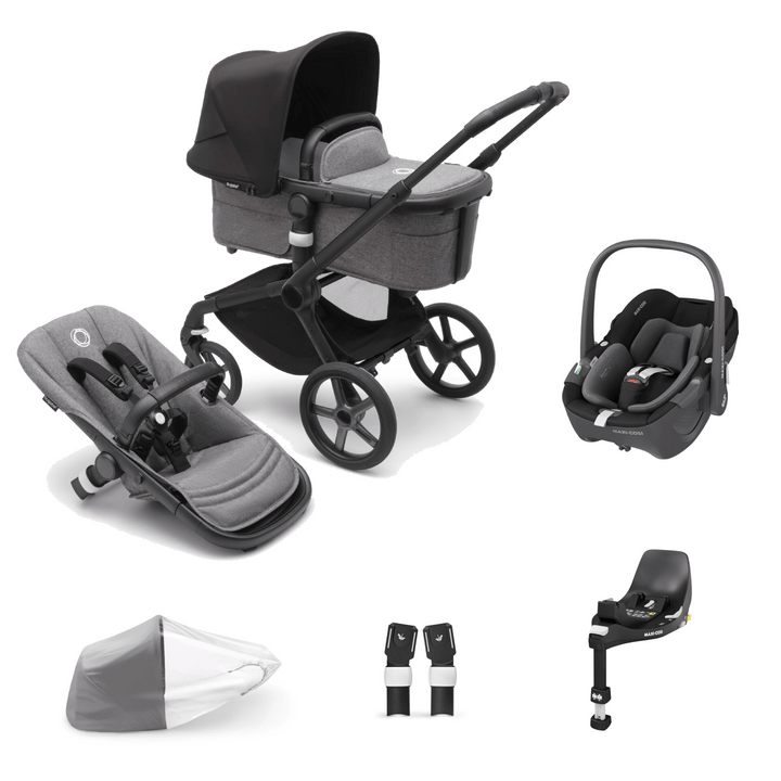 Bugaboo Travel Systems Bugaboo Fox 5, Pebble 360 and Base Travel System - Black/Grey Melange/Midnight Black