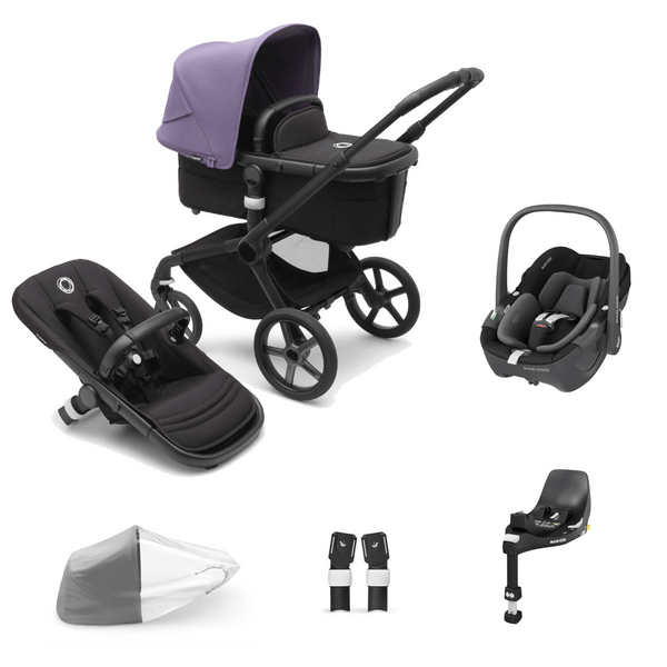 Bugaboo Travel Systems Bugaboo Fox 5, Pebble 360 and Base Travel System - Black/Midnight Black/Astro Purple