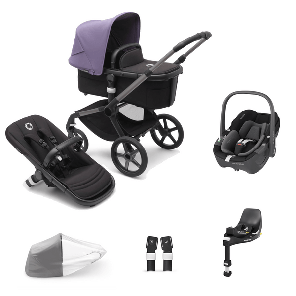 Bugaboo Travel Systems Bugaboo Fox 5, Pebble 360 and Base Travel System - Graphite/Midnight Black/Astro Purple