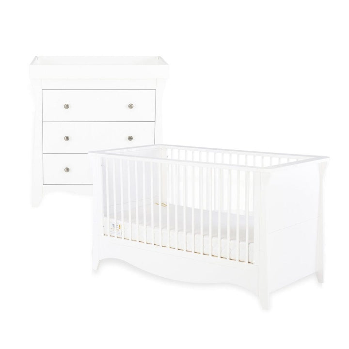 Cuddleco Nursery Furniture Cuddleco Clara 2 Piece Set 3 Drawer Dresser and Cot Bed - White