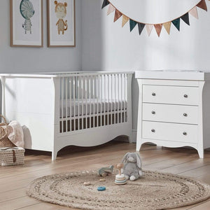 Cuddleco Nursery Furniture Cuddleco Clara 2 Piece Set 3 Drawer Dresser and Cot Bed - White