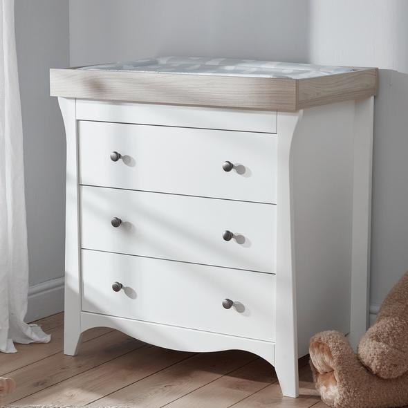 Cuddleco Nursery Furniture Cuddleco Clara 2 Piece Set 3 Drawer Dresser and Cot Bed - White Ash