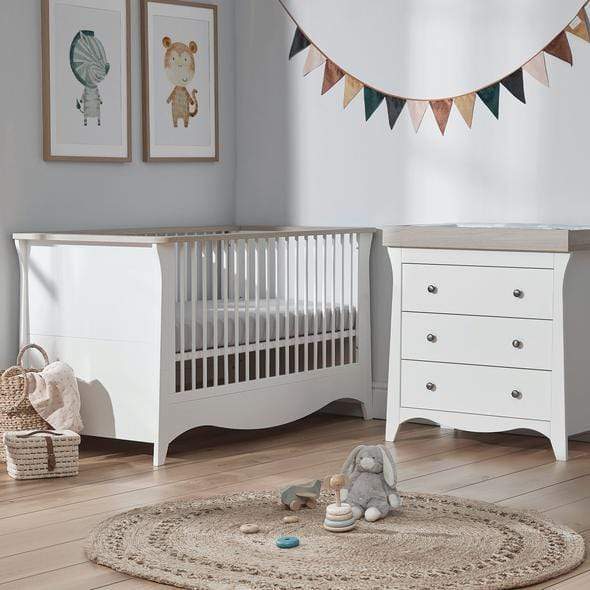 Cuddleco Nursery Furniture Cuddleco Clara 2 Piece Set 3 Drawer Dresser and Cot Bed - White Ash