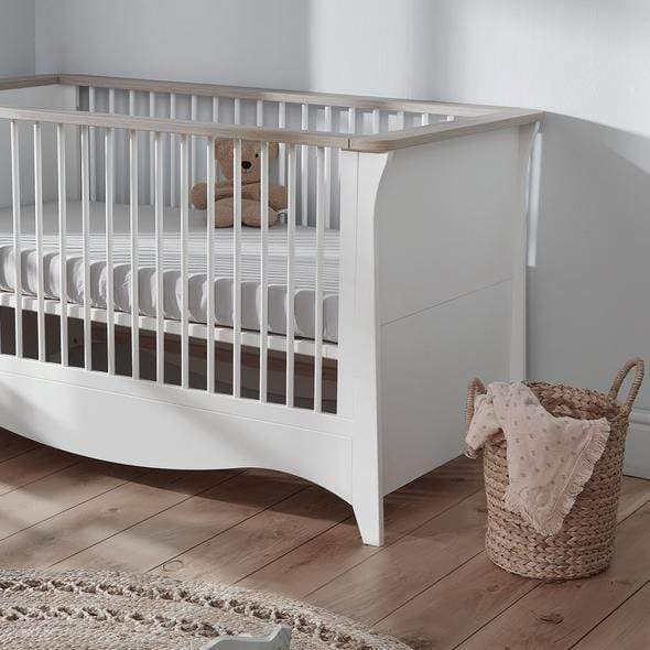 Cuddleco Nursery Furniture Cuddleco Clara 2 Piece Set 3 Drawer Dresser and Cot Bed - White Ash