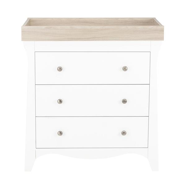 Cuddleco Nursery Furniture Cuddleco Clara 2 Piece Set 3 Drawer Dresser and Cot Bed - White Ash