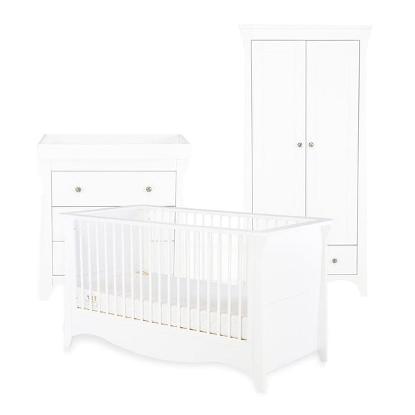 Cuddleco Nursery Furniture Cuddleco Clara 3 Piece Set 3 Drawer Dresser, Cot Bed and Wardrobe - White