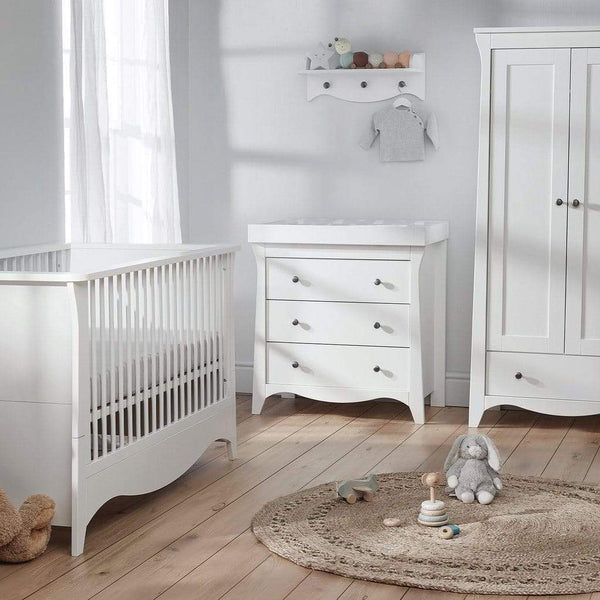 Cuddleco Nursery Furniture Cuddleco Clara 3 Piece Set 3 Drawer Dresser, Cot Bed and Wardrobe - White