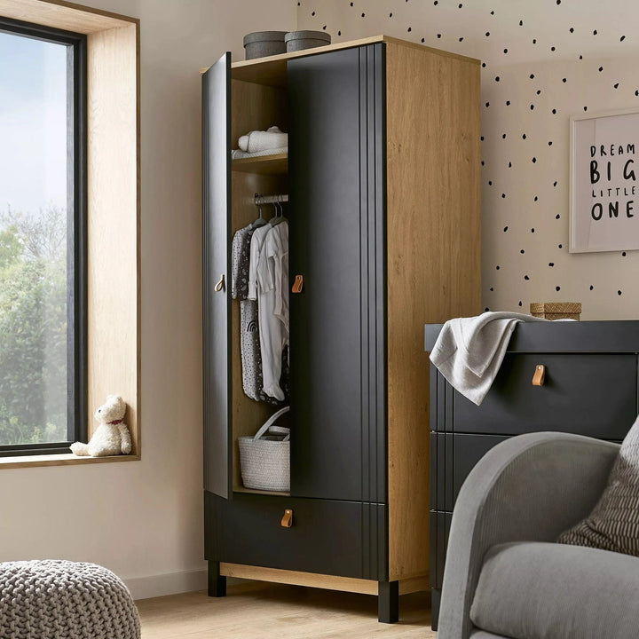 Cuddleco Wardrobes Cuddleco Rafi Wardrobe - Oak/Black