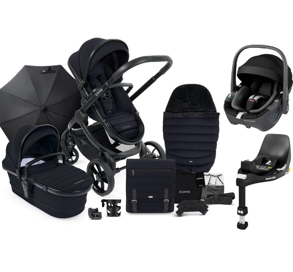 iCandy Travel Systems iCandy Peach 7 Maxi Cosi Pebble 360 Complete Travel System Bundle - Jet / Black Edition