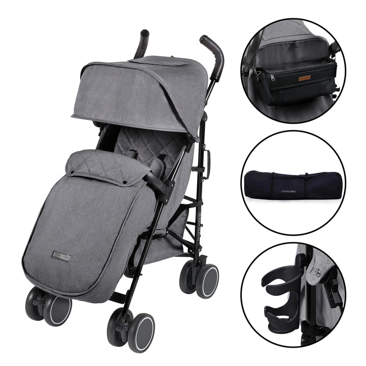 Ickle Bubba Prams & Pushchairs Ickle Bubba Discovery Stroller, Prime Bundle - Matt Black / Graphite Grey / Black