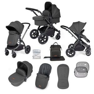 Ickle Bubba Prams & Pushchairs Ickle Bubba Stomp Luxe 2 in 1 Pushchair -  Black / Charcoal Grey / Black