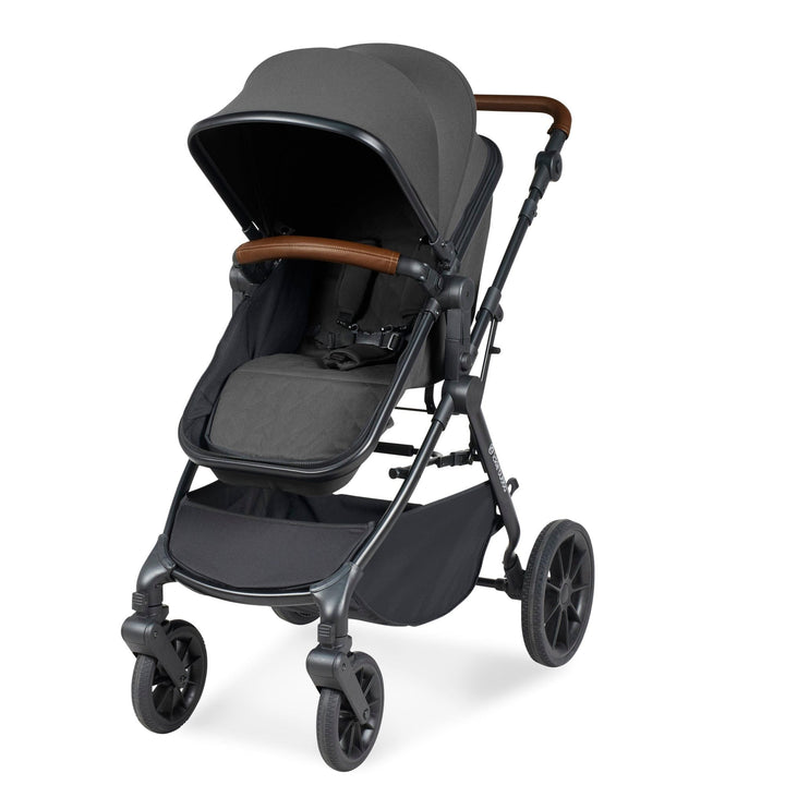 Ickle Bubba Travel Systems Ickle Bubba Cosmo I-Size Travel System With Stratus Car Seat & Isofix Base - Black / Graphite Grey / Tan