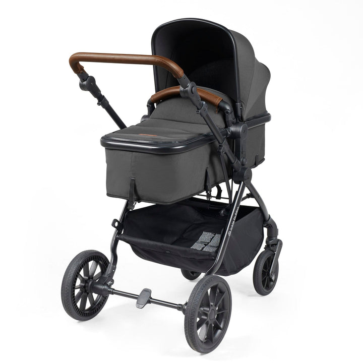 Ickle Bubba Travel Systems Ickle Bubba Cosmo I-Size Travel System With Stratus Car Seat & Isofix Base - Black / Graphite Grey / Tan