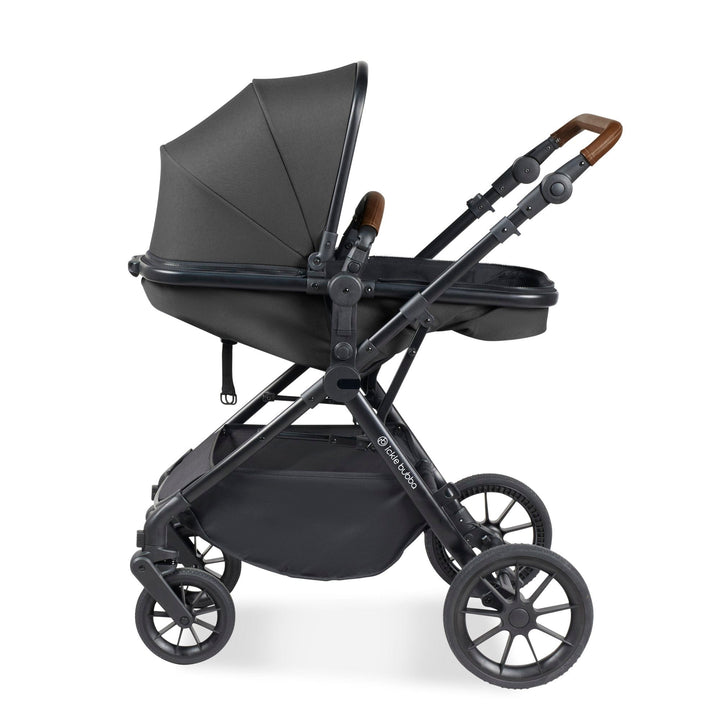 Ickle Bubba Travel Systems Ickle Bubba Cosmo I-Size Travel System With Stratus Car Seat & Isofix Base - Black / Graphite Grey / Tan