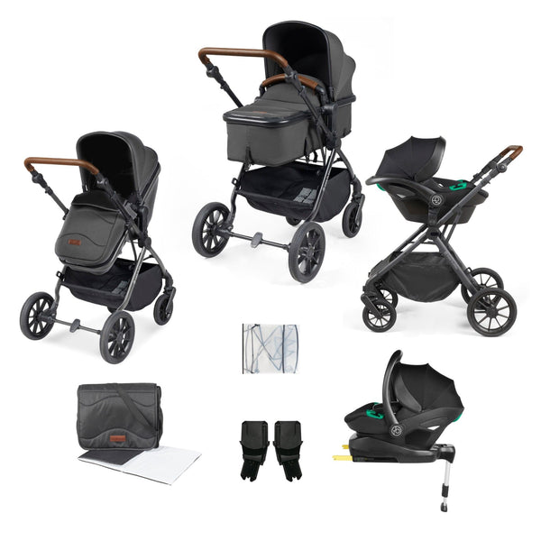 Ickle Bubba Travel Systems Ickle Bubba Cosmo I-Size Travel System With Stratus Car Seat & Isofix Base - Black / Graphite Grey / Tan