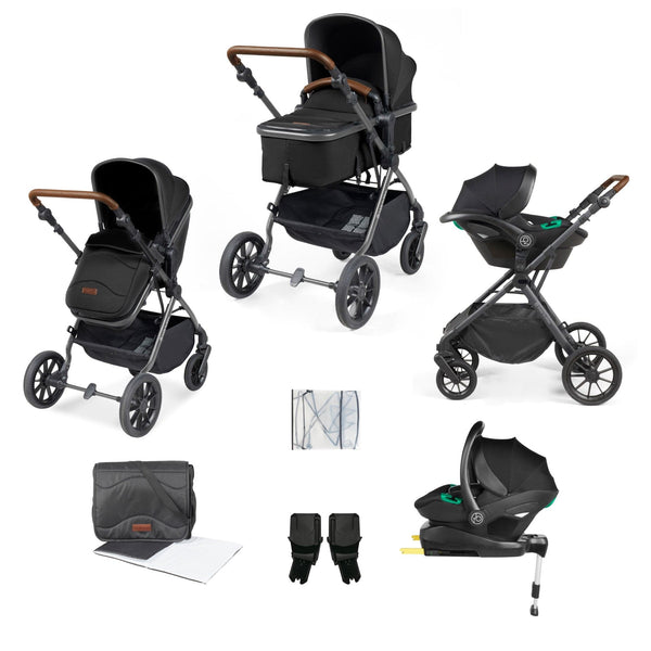 Ickle Bubba Travel Systems Ickle Bubba Cosmo I-Size Travel System With Stratus Car Seat & Isofix Base - Gunmetal / Black / Tan