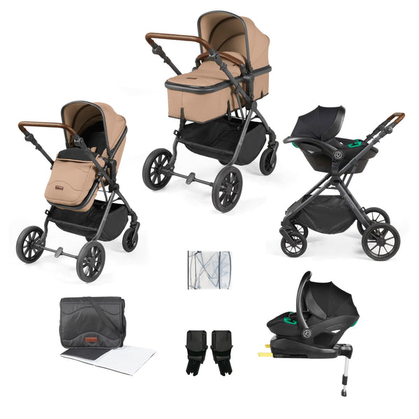 Ickle Bubba Travel Systems Ickle Bubba Cosmo I-Size Travel System With Stratus Car Seat & Isofix Base - Gunmetal / Desert / Tan