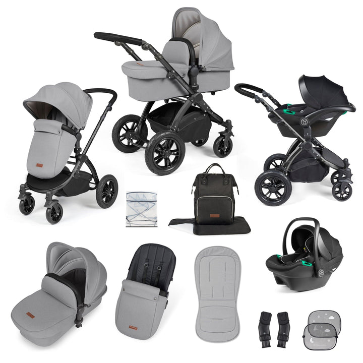 Ickle Bubba TRAVEL SYSTEMS Ickle Bubba Stomp Luxe 3-in-1 I-Size Travel System - Black / Pearl Grey / Black