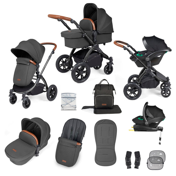 Ickle Bubba TRAVEL SYSTEMS Ickle Bubba Stomp Luxe All-in-One I-Size Travel System With Isofix Base - Black / Charcoal Grey / Tan