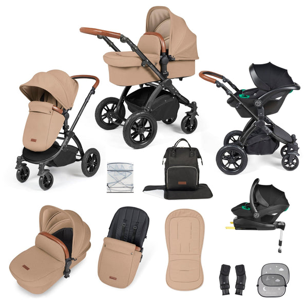 Ickle Bubba TRAVEL SYSTEMS Ickle Bubba Stomp Luxe All-in-One I-Size Travel System With Isofix Base - Black / Desert / Tan