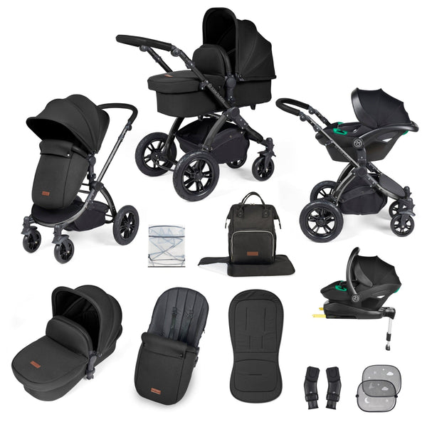 Ickle Bubba TRAVEL SYSTEMS Ickle Bubba Stomp Luxe All-in-One I-Size Travel System With Isofix Base - Black / Midnight / Black