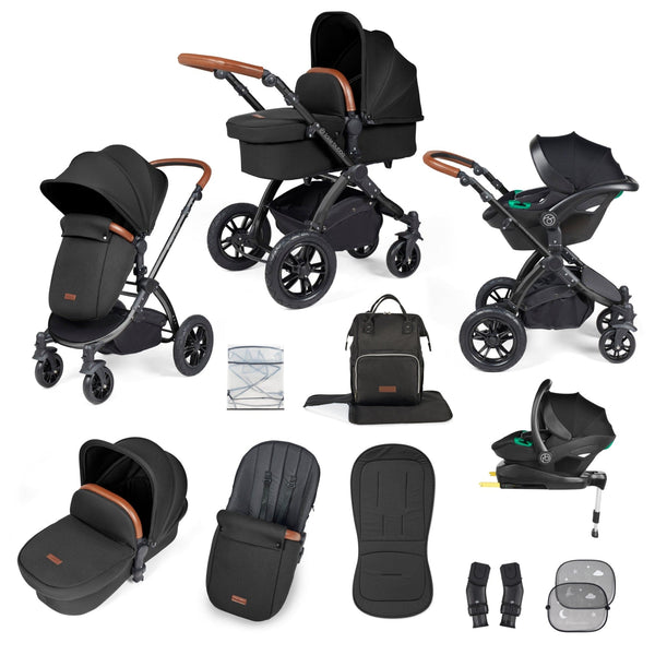 Ickle Bubba TRAVEL SYSTEMS Ickle Bubba Stomp Luxe All-in-One I-Size Travel System With Isofix Base - Black / Midnight / Tan