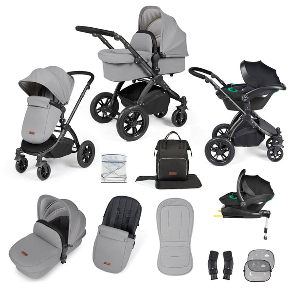 Ickle Bubba TRAVEL SYSTEMS Ickle Bubba Stomp Luxe All-in-One I-Size Travel System With Isofix Base - Black / Pearl Grey / Black