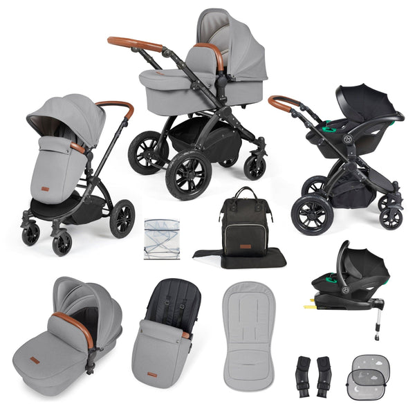 Ickle Bubba TRAVEL SYSTEMS Ickle Bubba Stomp Luxe All-in-One I-Size Travel System With Isofix Base - Black / Pearl Grey / Tan