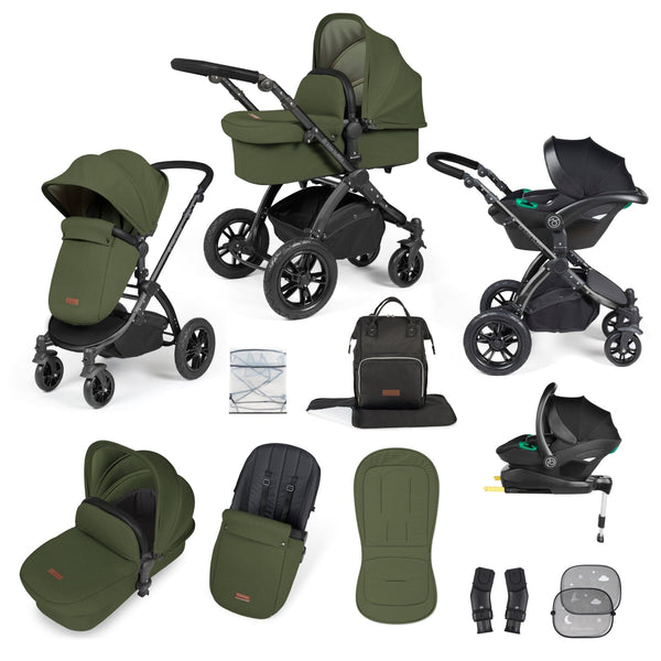 Ickle Bubba TRAVEL SYSTEMS Ickle Bubba Stomp Luxe All-in-One I-Size Travel System With Isofix Base - Black / Woodland / Black