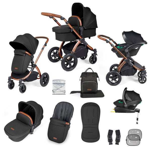 Ickle Bubba TRAVEL SYSTEMS Ickle Bubba Stomp Luxe All-in-One I-Size Travel System With Isofix Base - Bronze / Midnight / Tan