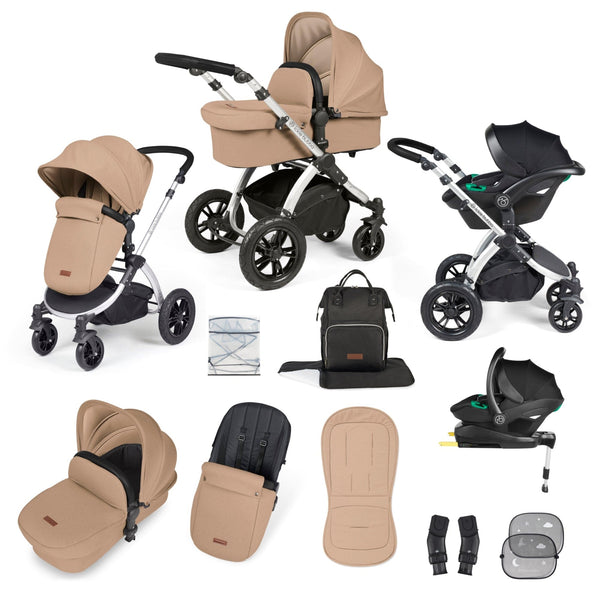 Ickle Bubba TRAVEL SYSTEMS Ickle Bubba Stomp Luxe All-in-One I-Size Travel System With Isofix Base - Silver / Desert / Black