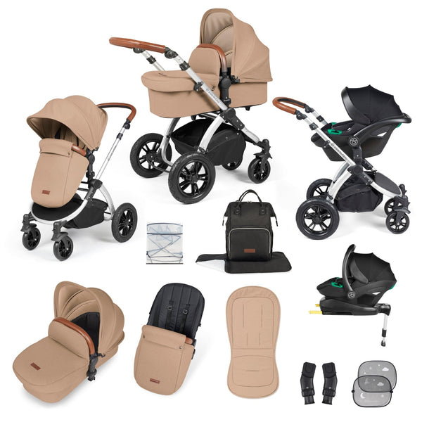 Ickle Bubba TRAVEL SYSTEMS Ickle Bubba Stomp Luxe All-in-One I-Size Travel System With Isofix Base - Silver / Desert / Tan