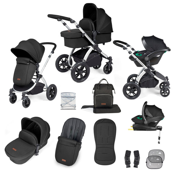 Ickle Bubba TRAVEL SYSTEMS Ickle Bubba Stomp Luxe All-in-One I-Size Travel System With Isofix Base - Silver / Midnight / Black