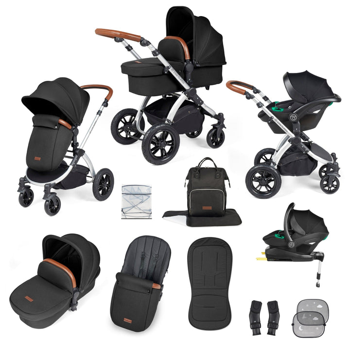 Ickle Bubba TRAVEL SYSTEMS Ickle Bubba Stomp Luxe All-in-One I-Size Travel System With Isofix Base -  Silver / Midnight / Tan