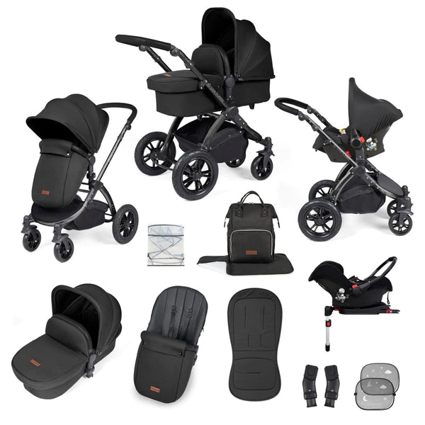 Ickle Bubba TRAVEL SYSTEMS Ickle Bubba Stomp Luxe All-in-One Travel System with Isofix Base (Galaxy) - Black/Midnight/Black