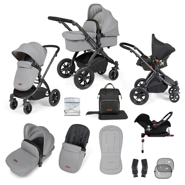 Ickle Bubba TRAVEL SYSTEMS Ickle Bubba Stomp Luxe All-in-One Travel System with Isofix Base (Galaxy) -  Black/Pearl Grey/Black