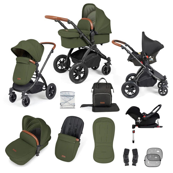 Ickle Bubba TRAVEL SYSTEMS Ickle Bubba Stomp Luxe All-in-One Travel System with Isofix Base (Galaxy) - Black/Woodland/Tan