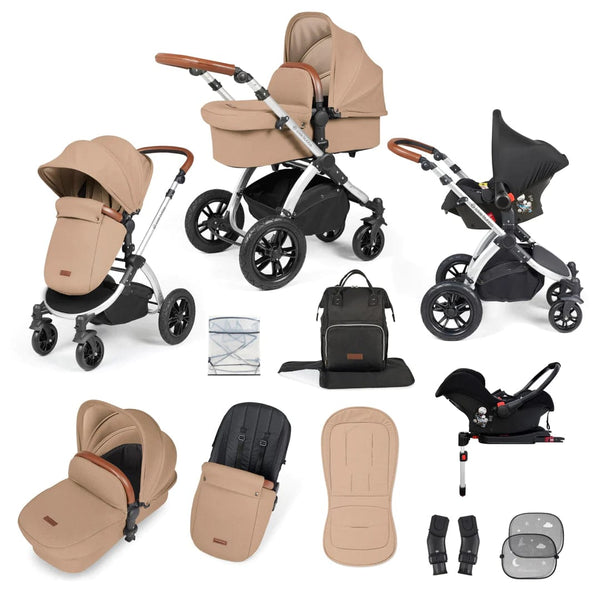 Ickle Bubba TRAVEL SYSTEMS Ickle Bubba Stomp Luxe All-in-One Travel System with Isofix Base (Galaxy) - Silver/Desert/Tan