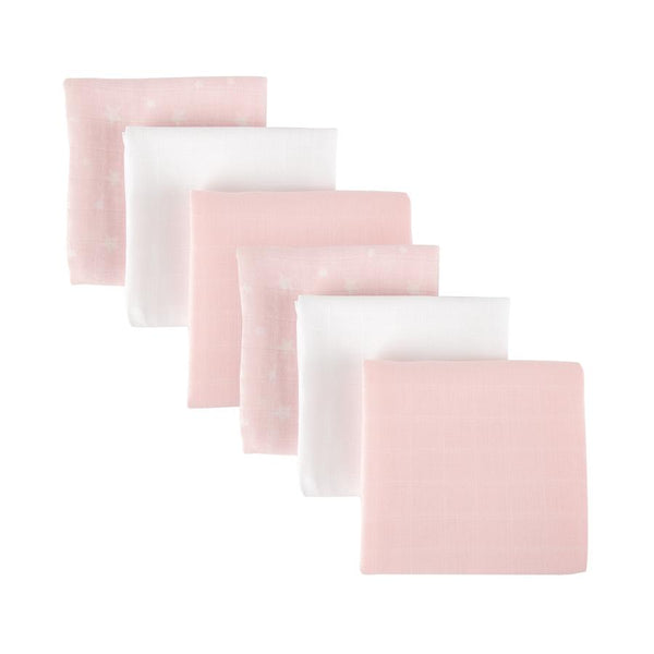 Mother&Baby Bedding Mother&Baby Organic Cotton Muslins 6 Pack - Pink Star